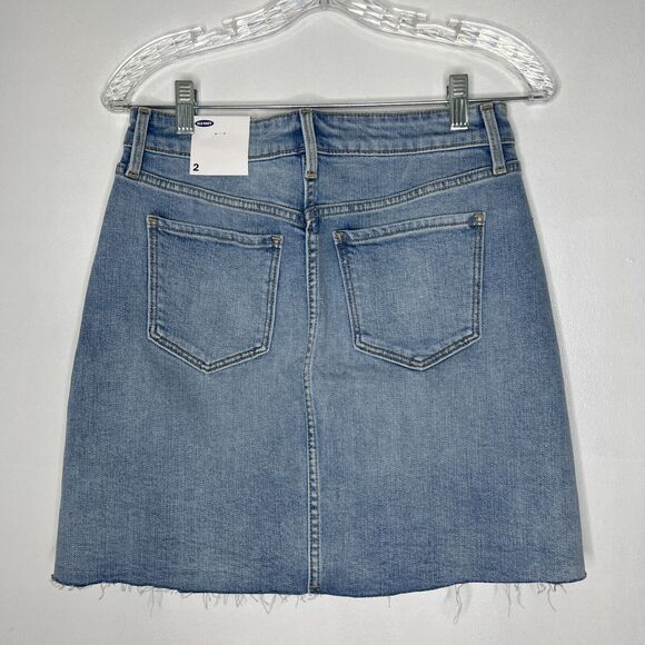 Old Navy Denim Jean Skirt Women's Size 2 High Waist Button Front Frayed Hem NEW - Picture 8 of 11